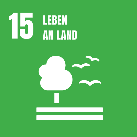 Logo von Sustainable Development Goal Nummer 15 mit dem Titel 