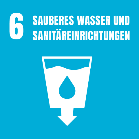 Logo von Sustainable Development Goal Nummer 6 mit dem Titel 